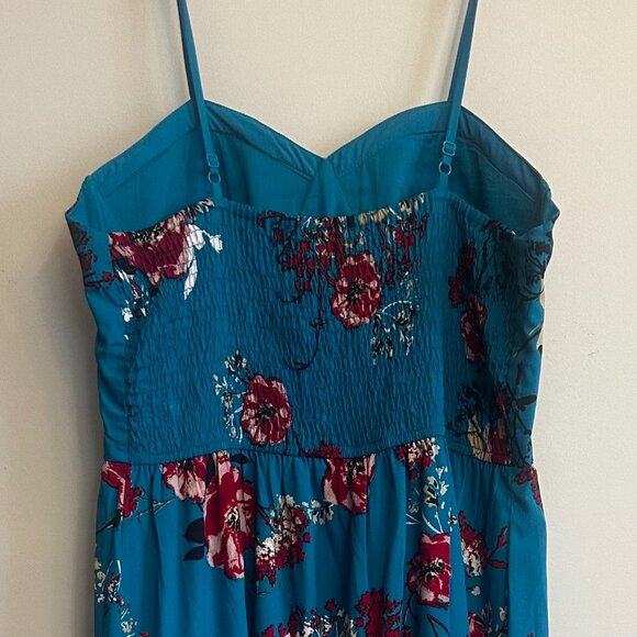 Band of Gypsies Teal Floral Romper Skirt Overlay L Boho Summer Wedding - Picture 4 of 12